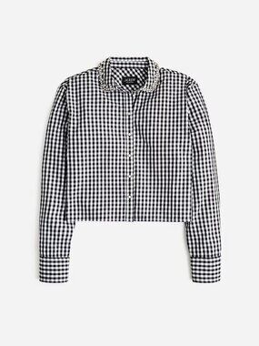 Collection embellished cropped button-up shirt in cotton poplin